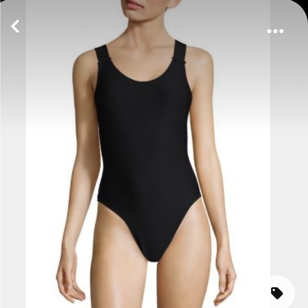 NEW • Rochelle Sara • Turrini Strappy Back One Piece Ribbed Swimsuit Black 3 Lg